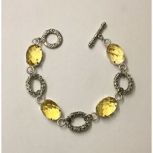 Textured Silver & Lemon Crystal Toggle Bracelet